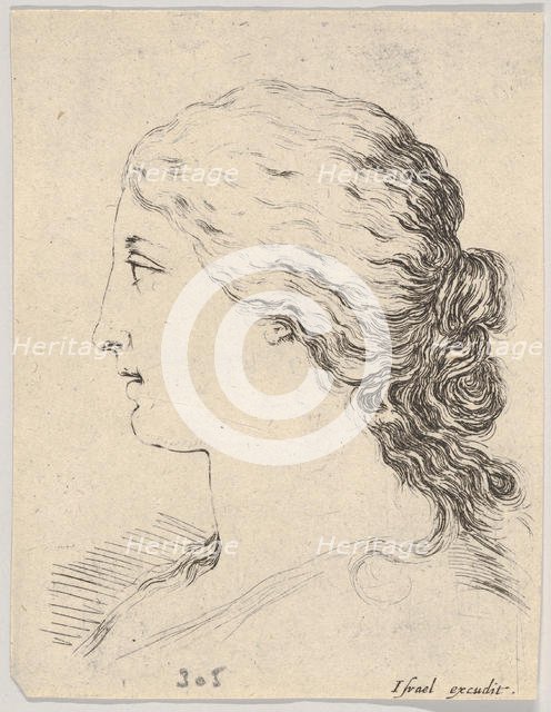 Plate 14: head of a woman, in profile, from 'The Book for Learning to Draw' (Livre pou..., ca. 1649. Creator: Stefano della Bella.