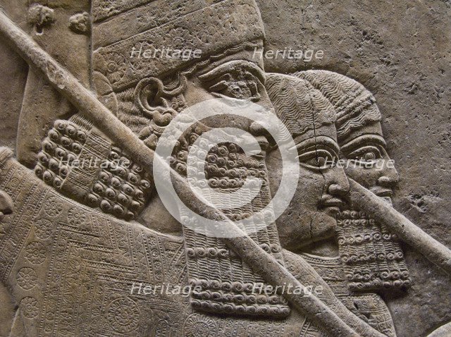King Ashurnasirpal II during a royal lion hunt, 7th cen. BC. Artist: Assyrian Art  