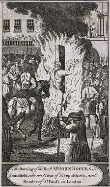 The execution of Reverend John Rogers at Smithfield, 1555, (c1720). Artist: Anon