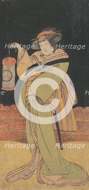 The Second Yamashita Kinsaku as a Woman Standing at Night, ca. 1779. Creator: Shunsho.
