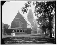 Memorial Hall and John Harvard Statue, Harvard College, between 1890 and 1899. Creator: Unknown.