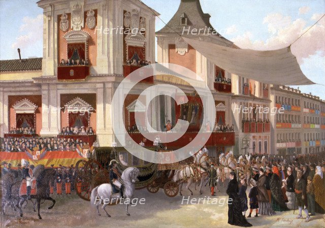 Wedding María de las Mercedes, the royal carriage in the city of Madrid', Alfonso XII, King of Sp…