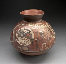 Jar Depicting Hunters with Coyotes, Lizards, Serpents, and Birds, 180 B.C./A.D. 500. Creator: Unknown.