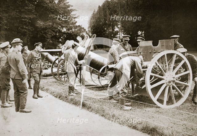 German prisoners cleaning captured guns and trench mortars, France, World War I, 1916. Artist: Unknown