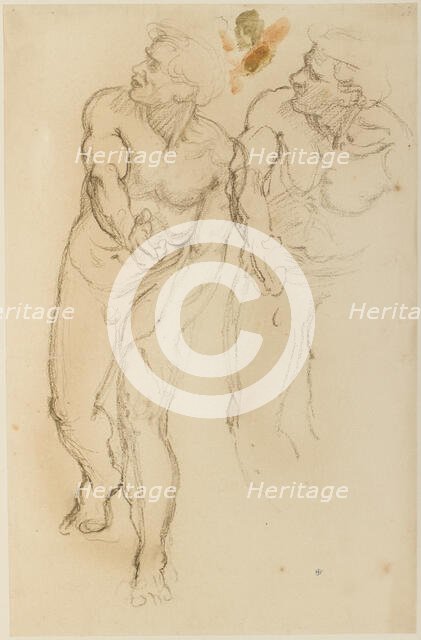 Two nude studies for one of the councillors in 'The Trial of St. Stephen', June 1871 - May 1873. Creator: Edward John Poynter.