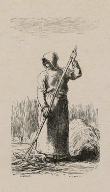 Woman Raking Hay, 1853, after drawing made in 1852. Creator: Jacques-Adrien Lavieille.