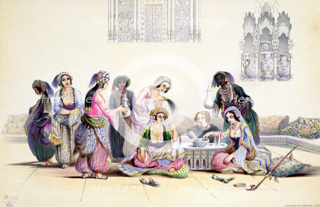 Interior of a harem, Cairo, Egypt, mid 19th century. Artist: A Margaretta Burr