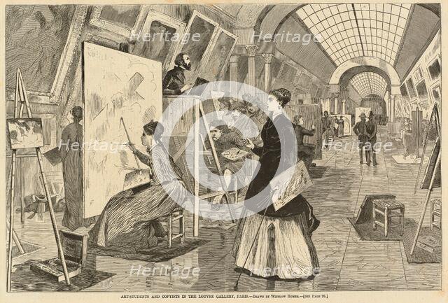 Art-Students and Copyists in the Louvre Gallery, Paris, published 1868. Creator: Winslow Homer.