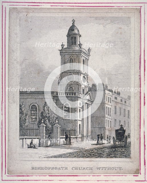 View of the Church of St Botolph without Bishopsgate, City of London, 1830. Artist: Anon