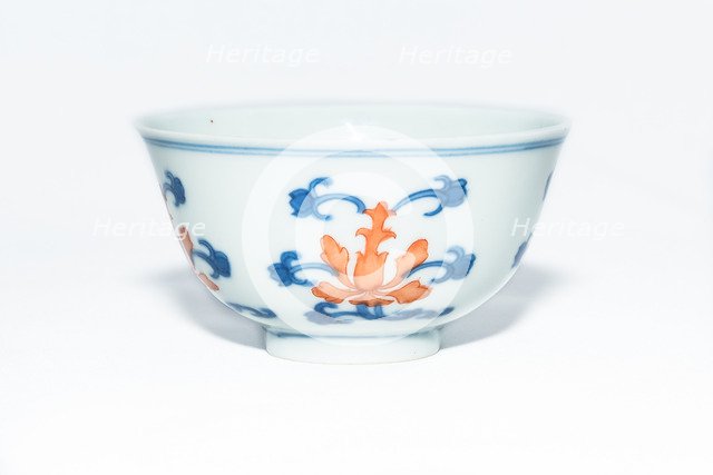 Blue and white cup with red enamel, 1908. Artist: Unknown.