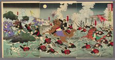 Fierce Fighting at Anseong Crossing in Korea (Chosen Anjo watashi no gekisen no zu), 1894. Creator: Utagawa Kokunimasa.