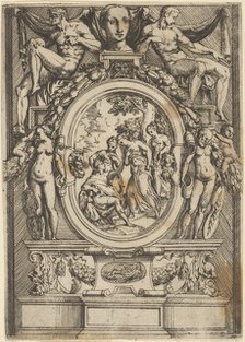 The Judgment of Paris; man seated at left reaches out to a woman who is flanked by ..., ca. 1540-80. Creator: Battista del Moro.