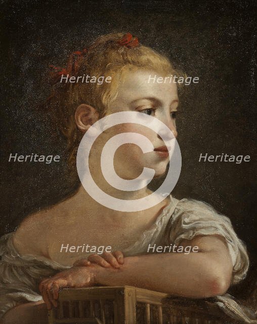 Portrait of young girl with birdcage, c18th century. Creator: Hugues Taraval.