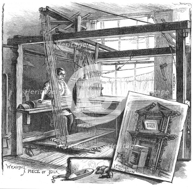 A Spitalfields silk weaver at his hand loom, 1884. Artist: Unknown