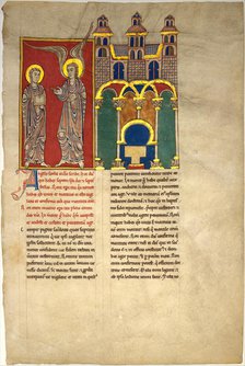 Leaf from a Beatus Manuscript: the Angel of the Church of Sardis with Saint John, ca. 1180. Creator: Unknown.