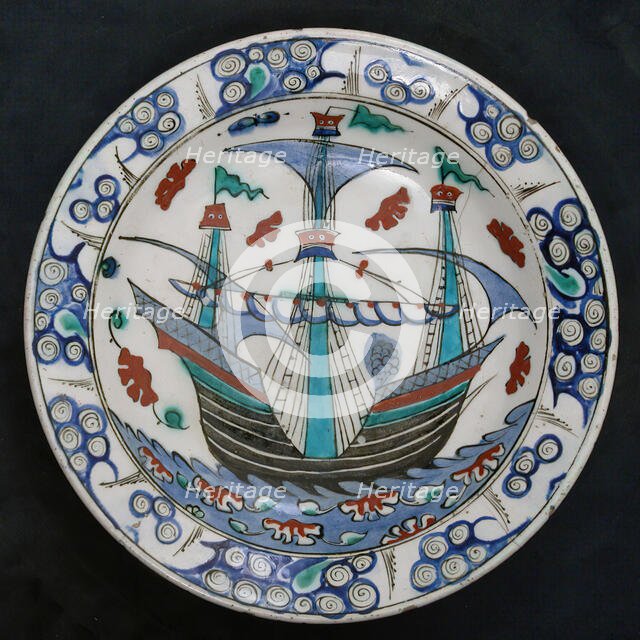 Dish with Sailing-ship Design, Turkey, ca. 1600. Creator: Unknown.