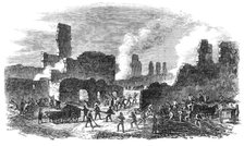 The Great Fire at Limoges, France: firemen and soldiers clearing out a portion of the ruins…, 1864. Creator: Unknown.