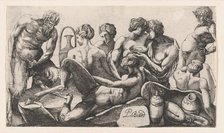 Eight Satyres and Satyresses Finishing a Meal, 1607-61. Creator: Pierre Biard.