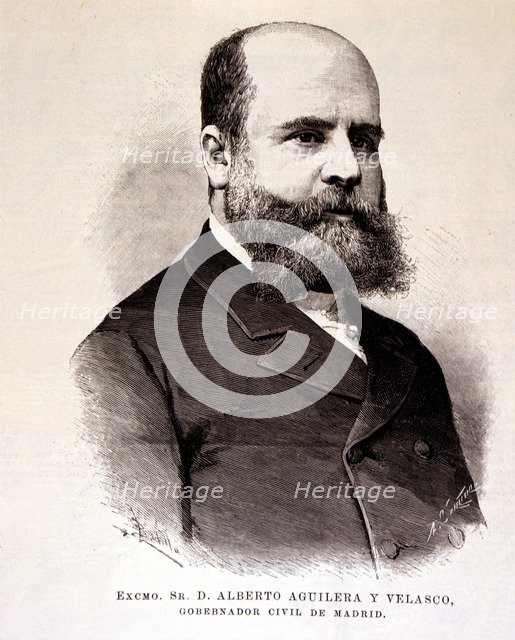 Alberto Aguilera and Velasco (1842-1913), Spanish politician and lawyer, engraving of the  illust…