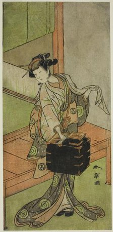 The Actor Yamashita Kinsaku II as Miyagino Disguised as a Hairdresser in the Play..., c. 1772. Creator: Shunsho.