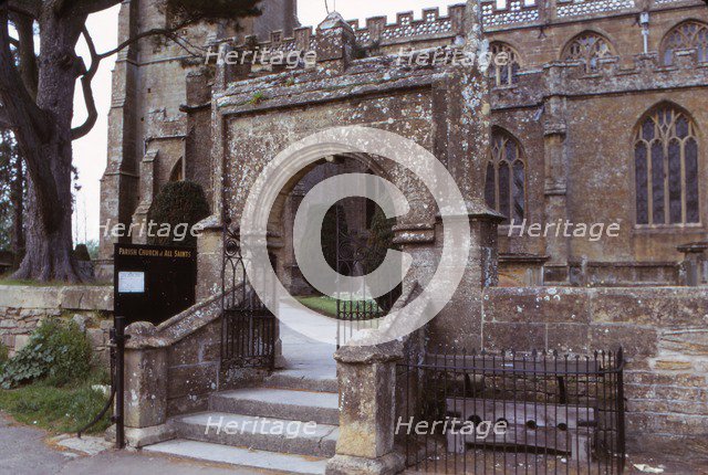 Stocks Outsde Martock (All Saints) Church, Somerset, 20th century. Artist: CM Dixon.