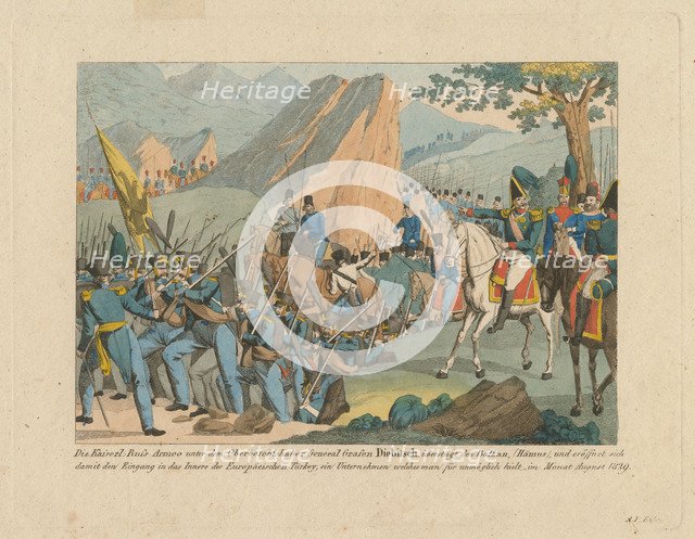 The Army of Graf Ivan Ivanovich Diebitsch crossing the Balkans. Artist: Eisen, Anton Paul (1777-1843)
