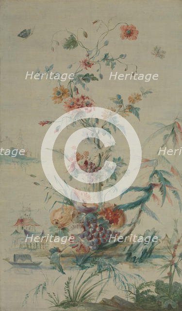 Flowers and Chinoiserie, 18th century. Creator: French Painter , late 18th century .