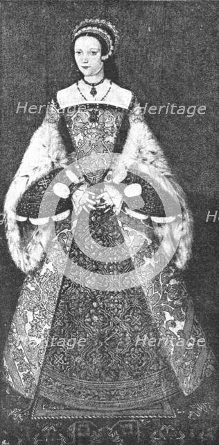 ''Pictures from the Tudor Exhibition; Queen Catherine Parr, painted by Hans Holbein', c.1530. 1890. Creator: Unknown.