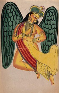 A winged apsaras blowing the horn, (c1880?). Creator: Unknown.