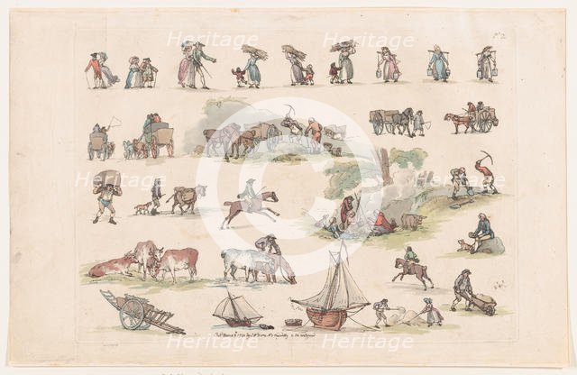 Plate 2, Outlines of Figures, Landscapes and Cattle...for the Use of Learners, Ma..., March 8, 1790. Creator: Thomas Rowlandson.