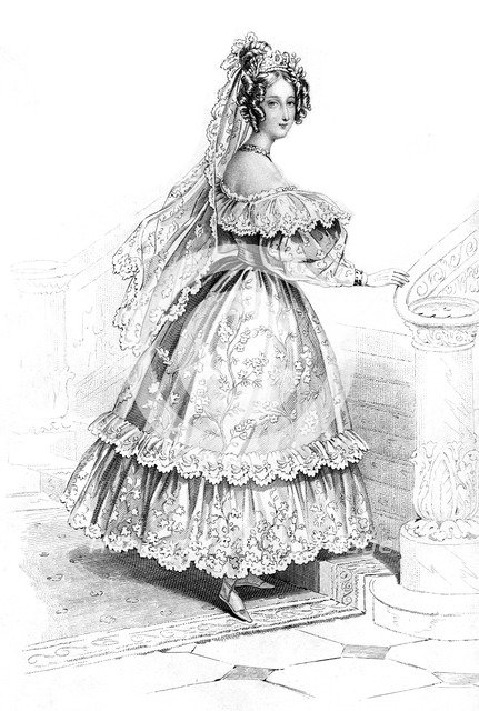 Louise-Marie, Queen of the Belgians, in her wedding dress, 1832.Artist: Charles Achille d'Hardiviller