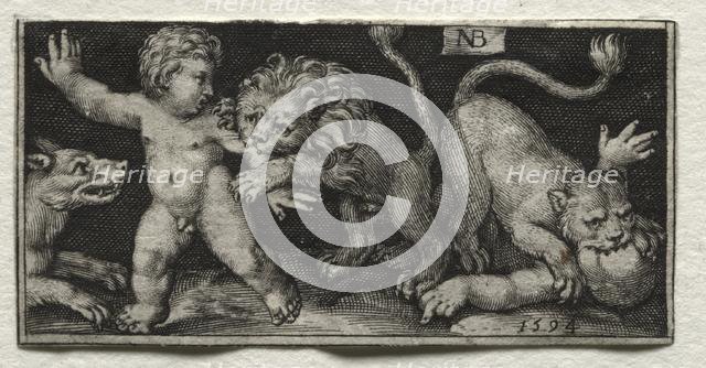 Lions Attacking Children, 1594. Creator: Nicolaes de Bruyn (Netherlandish, 1571-1656); A. van Londerseel.