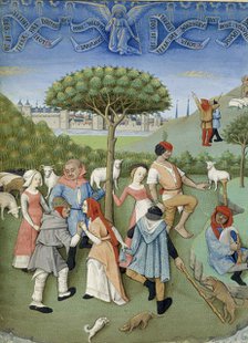 Annunciation to the shepherds: country dance. From Heures de Charles d'Angoulême, c. 1480. Creator: Anonymous.