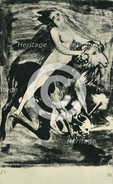 Witch riding a goat, late 18th-early 19th century, (1943). Creator: Francisco Goya.