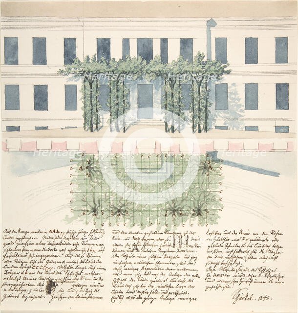 Elevation and Plan of the Façade of a Building, 1840. Creator: Karl Friedrich Schinkel.