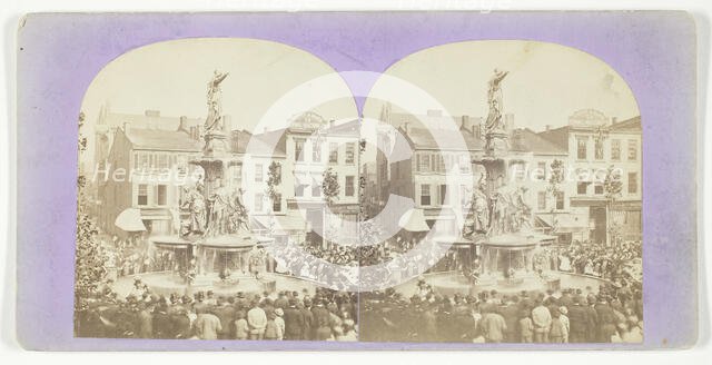 Untitled [crowd round a fountain], 1875/99.  Creator: Unknown.