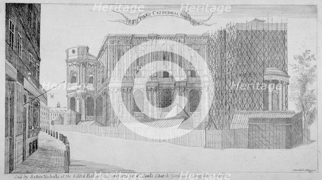 View of St Paul' s Cathedral under construction, City of London, 1685 (c1853). Artist: Sir Christopher Wren
