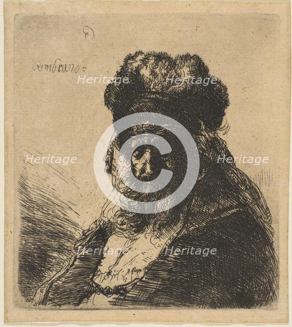 The Old Bearded Man in a High Fur Cap, with Eyes Closed, ca. 1635. Creator: Rembrandt Harmensz van Rijn.