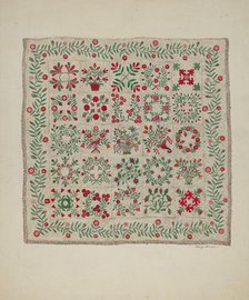 Applique Quilt, 1935/1942. Creator: Mary Berner.