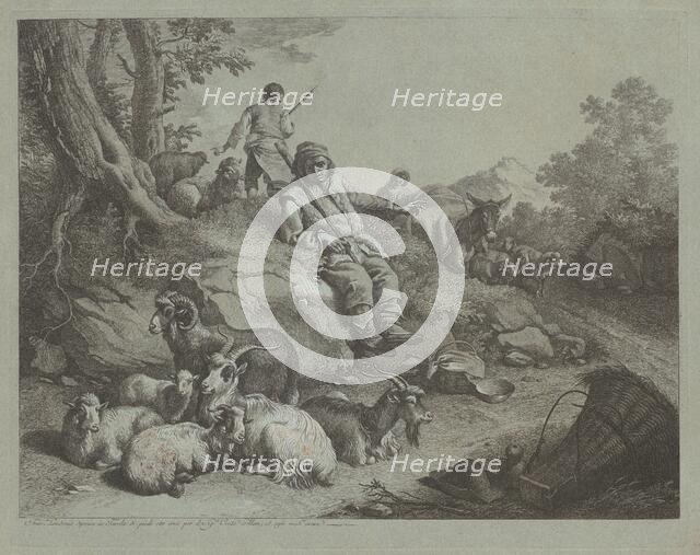 Seated Shepherd before a Flock of Goats, after 1766. Creator: Francesco Londonio.