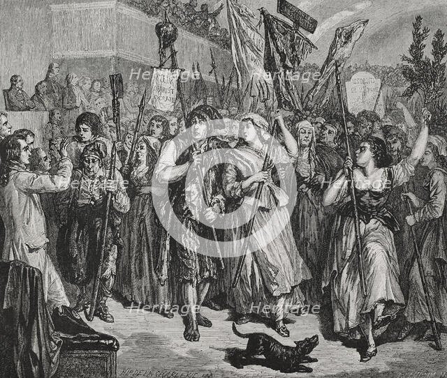 French Revolution: Sans-culottes armed with pikes invading the Legislative Assembly...1792 (1876). Creators: Hippolyte de la Charlerie, Blanpain.