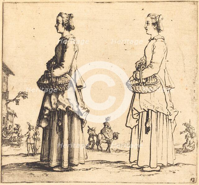 Peasant Woman with Basket, in Profile, Facing Left, 1617 and 1621. Creator: Jacques Callot.
