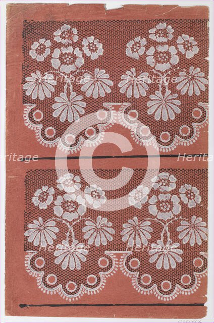 Red sheet with two borders with a white floral pattern atop a black ..., late 18th-mid-19th century. Creator: Anon.