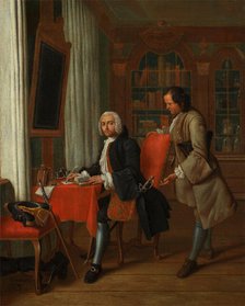 A physician in his study writing a prescription for his waiting patient, 1745. Creator: Peter Jacob Horemans.