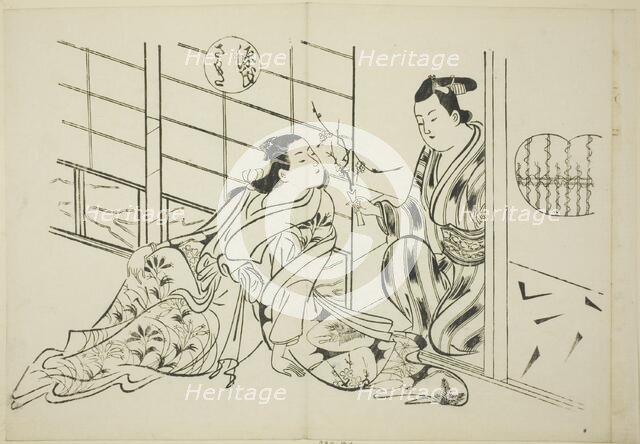 The Sakaki Chapter from "The Tale of Genji" (Genji Sakaki), from a series of Genji parodies, c.1710. Creator: Okumura Masanobu.