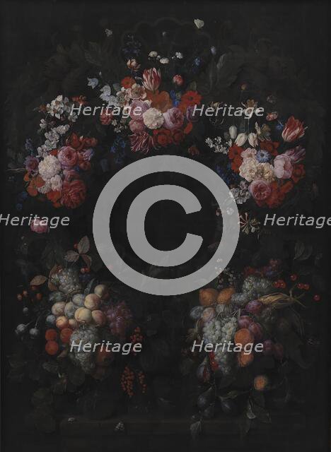 Stone Cartouche with Fruit and Flower Garland, 1664. Creator: Joris van Son.