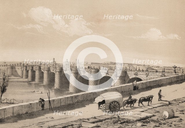 Madrid, Toledo bridge on the river Manzanares in 1842, Baroque (churrigueresco), built between 17…