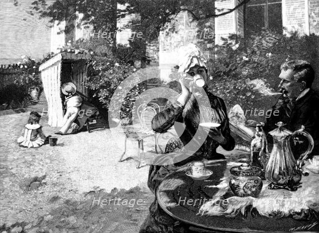 "Coffee on the Terrace", picture by Duez, in the New Salon, Paris, 1890.  Creator: Charles Baude.