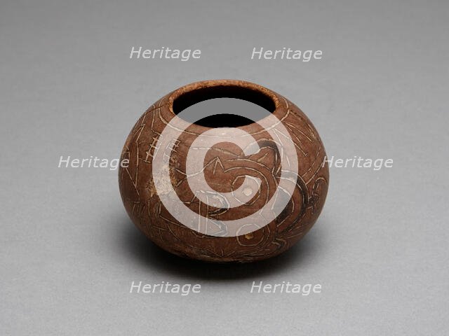 Bowl Carved with Costumed Ritual Figure With Feline and Serpent Attributes, 180 B.C./A.D. 500. Creator: Unknown.