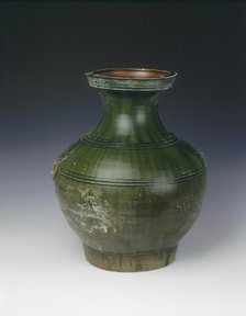 Han green lead glaze circular hu vase, Han dynasty, China, 202 BC-220 AD. Artist: Unknown